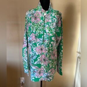 Lilly Pulitzer Skipper Popover Green and Pink Floral Sweatshirt